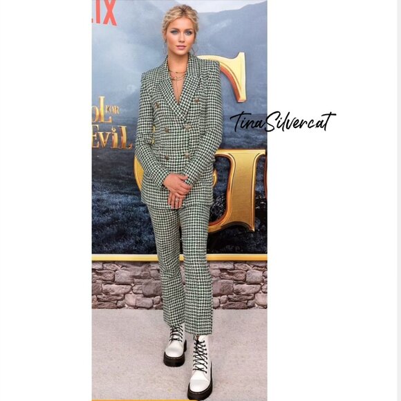 BLOGGER'S FAVE! Zara Tweed Flared Pants White/Green Sz M NWT - Picture 8 of 14